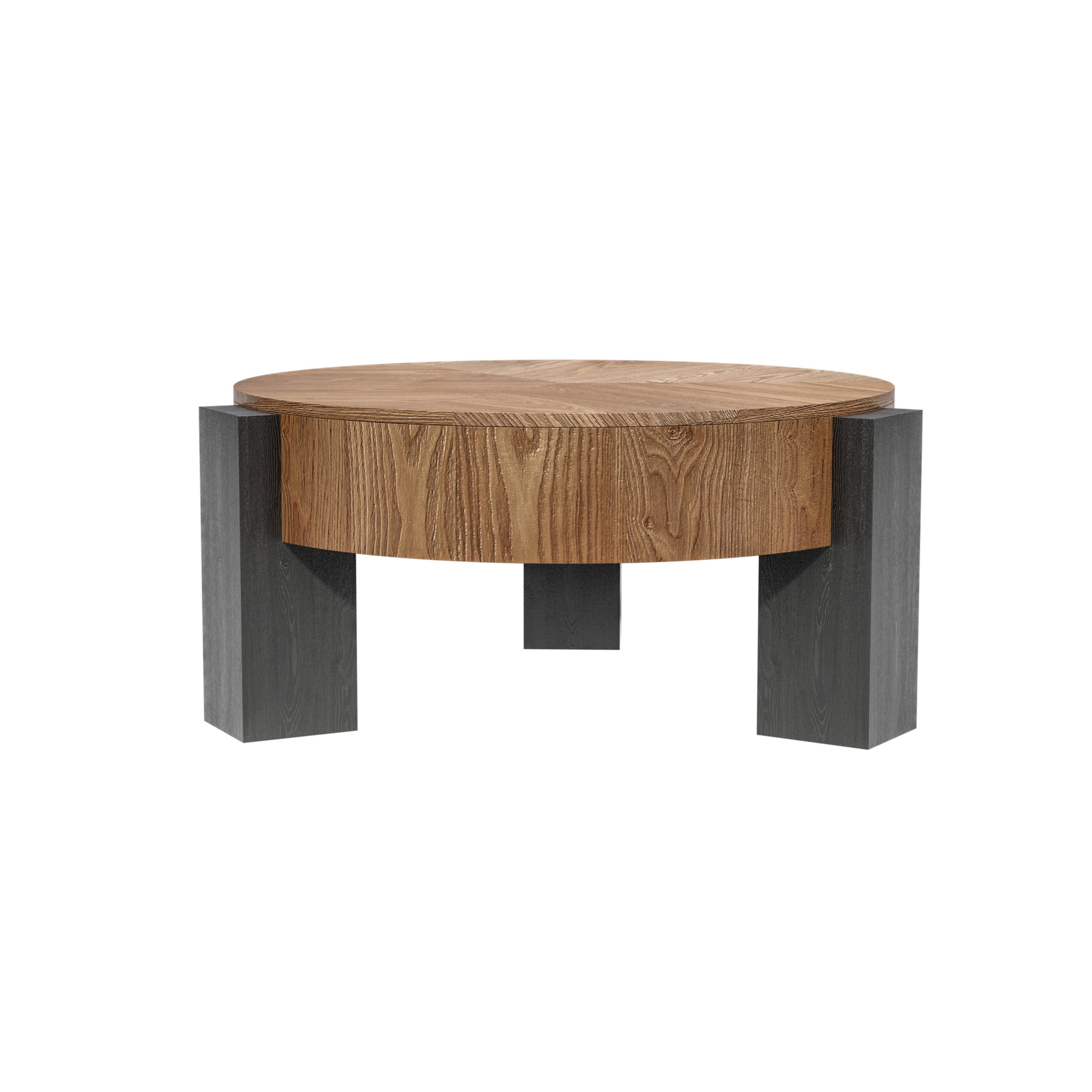 Noble House Lira 33" Round Coffee Table with Hidden Storage, Sturdy Accent Table for Living Room, Small Space, Natural