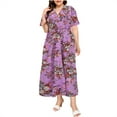 thumbnail image 3 of Jinhomg Vacation Dresses for Women Elegant Floral Print Boho Dress Plus Size Casual Short Sleeve Wrap V-Neck Midi Dresses Flowy Swing Aline Dress Deal of The Day Prime Today Purple L, 3 of 7