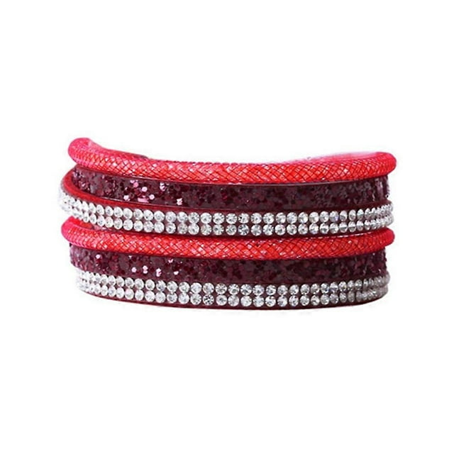 Multi Layer Design Bracelet PU Sequins Rhinestone Decoration Bangle Delicate Jewelry (Red)