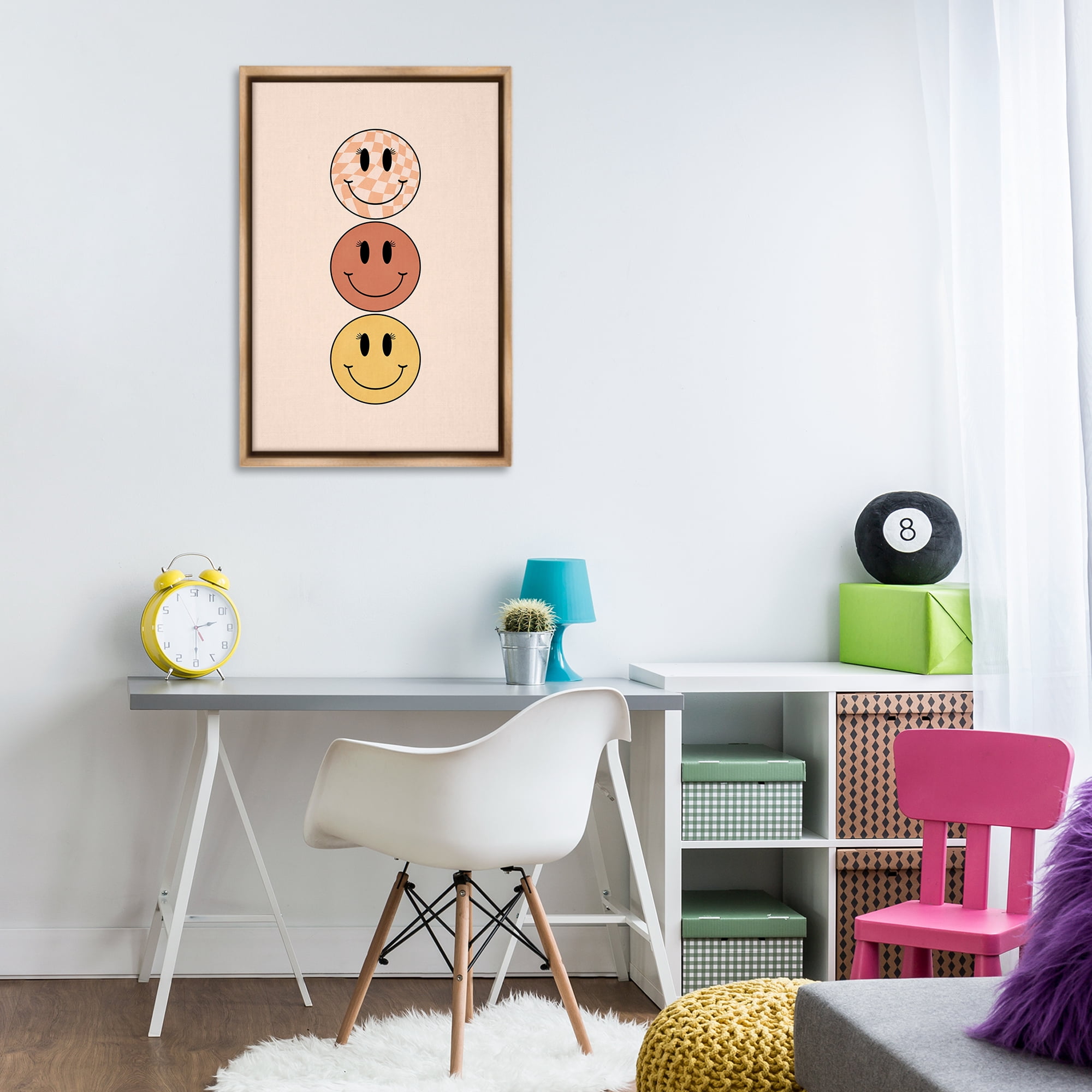 Stupell Industries Retro Smileys Trio Novelty Painting Brown Floater Framed Art Print Wall Art, 21 x 31
