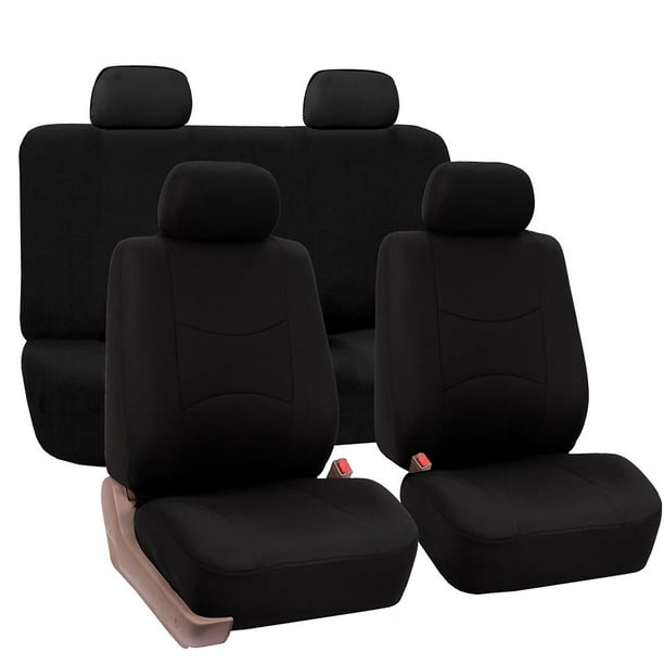 FH Group Universal Flat Cloth Fabric Car Seat Cover, Full Set, Black