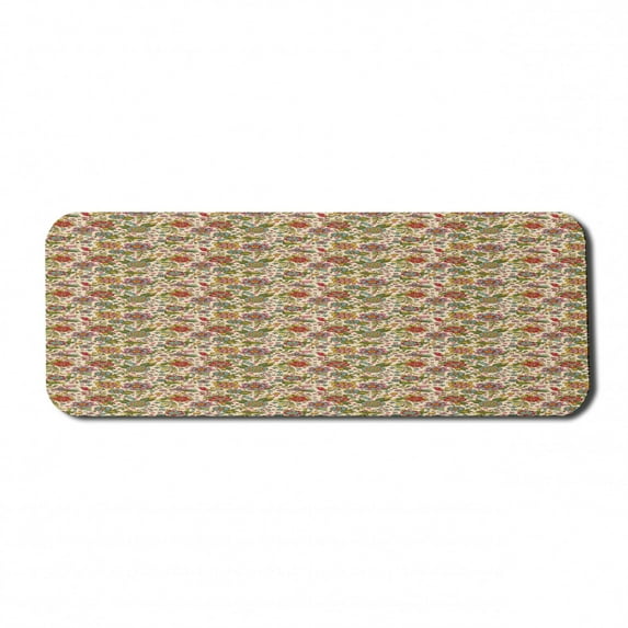 Colorful Computer Mouse Pad, Vintage Flowers and Birds Spring Season Flora and Fauna Composition Cartoon Style, Rectangle Non-Slip Rubber Mousepad Large, 31" x 12", Multicolor, by Ambesonne