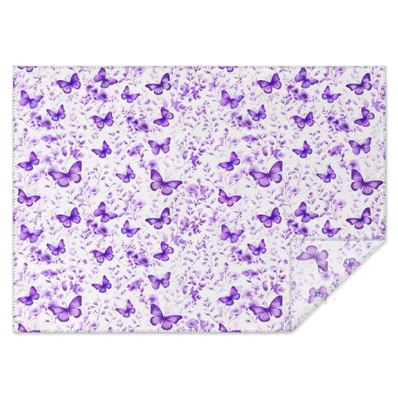 White Purple Butterfly Flower Pattern Rectangle Tablecloth 60"x84",Waterproof Polyester Rectangle Table Cloth, Wipeable Spillproof Polyester Tablecloth for Dining, Camping, Indoor and Outdoor