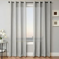 2 PANEL MIRA  SOLID SILVER GRAY  SEMI SHEER WINDOW FAUX SILK ANTIQUE BRONZE GROMMETS CURTAIN DRAPES 55 WIDE X 95" LENGTH