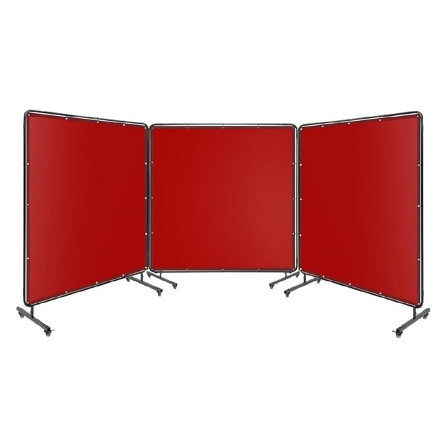 Bingirl Écran de Soudure 3 Panneaux 6x6FT avec Cadre - Rideau en PVC Résistant aux Flammes, Panneau de Sécurité Transparent, Roues Pivotantes Verrouillables - Rouge pour Atelier, Garage