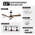 thumbnail image 5 of DWVO 52in Ceiling Fan with lights Remote Control, Modern Ceiling Fan with 6-Speed, 3 Solid Wood Blades - Walnut & Black, 5 of 11
