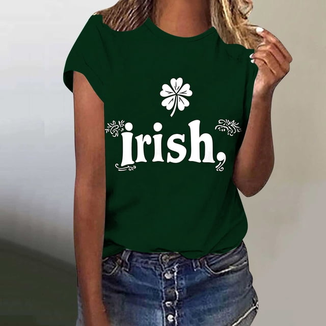 Uootdi T-Shirts à Manches Courtes pour Femmes Col Rond Trèfle Graphique Usé Tenue Décontractée Quotidienne Cadeau