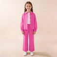thumbnail image 6 of Girls Matching Set Hot Pink 2 Piece Outfit, Ribbed Knit Button Down Shirt & Wide Leg Pants for Girls 7-12 Years, Tween Casual School Clothes,Size 9-10 T, 6 of 8