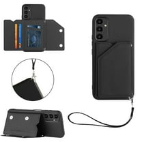 ELEHOLD for Samsung Galaxy A15/A15 5G PU Leather Wallet Case with Card Holders Wrist Lanyard Handstrap Kickstand Function Shockproof Protective Wallet Cover for Samsung A15/A15 5G,Black
