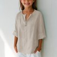thumbnail image 2 of Coerni Cotton Linen Blouse for Girls Aesthetic Shirts Long Sleeve V Neck Plain Kids Summer Fashion Tops Breathable Loose, 2 of 9