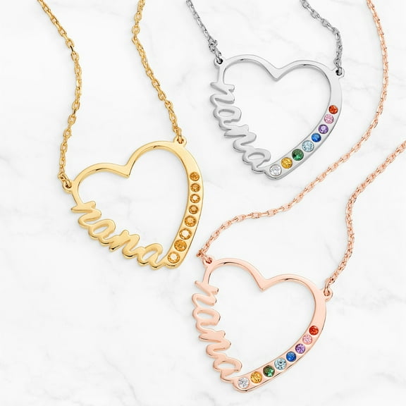 Personalized Planet Nana Has My Heart Birthstone Necklace ,Women's