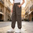 thumbnail image 2 of NOLDARES Girls Cargo Pants Wide Leg Streetwear Kids Pants with Pockets Trendy Jogger Trousers(Coffee,7-8 Y), 2 of 4