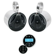 (2) MTX 6.5" 150w Silver Marine Boat Wakeboard Tower Speakers+Bluetooth Receiver