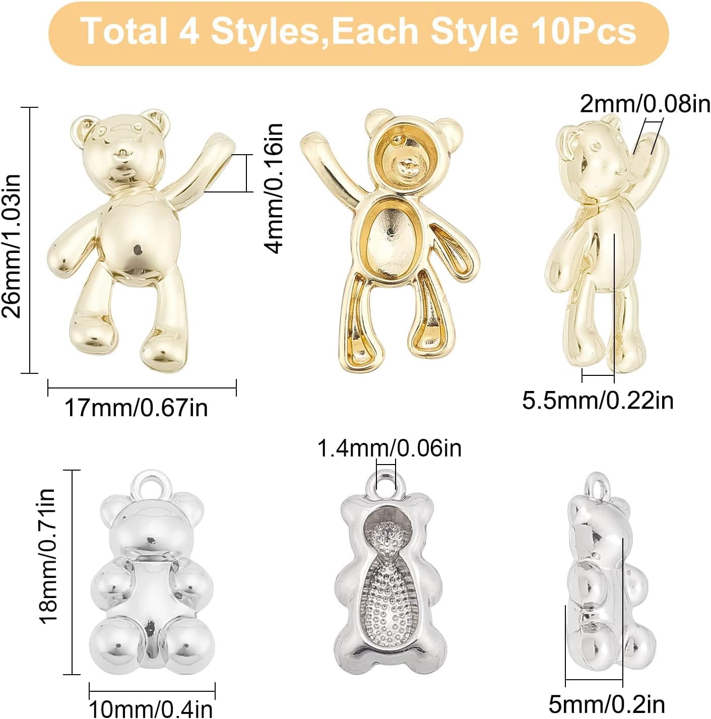 Lot de 20 breloques tendance en forme de petit cochon et d'ours pour la fabrication de bijoux, breloques animales en alliage pour boucles d'oreilles, pendentifs et accessoires de colliers