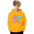 thumbnail image 4 of Playtopia Youth Donut Ice Cream Number 67 Graphic Hooded Pullover 350g Polyester Long Sleeve Kangaroo Pocket Casual Sweatshirt 1PC Big Kids Sizes 100-160, 4 of 4