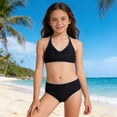 thumbnail image 2 of OSOLU Children Girls Swimsuit Sets Solid Color Adjustable Straps Bikini 2 Piece Beach Pool Swimwear Comfortable Fashion Vacation Bathing Suit, 2 of 4