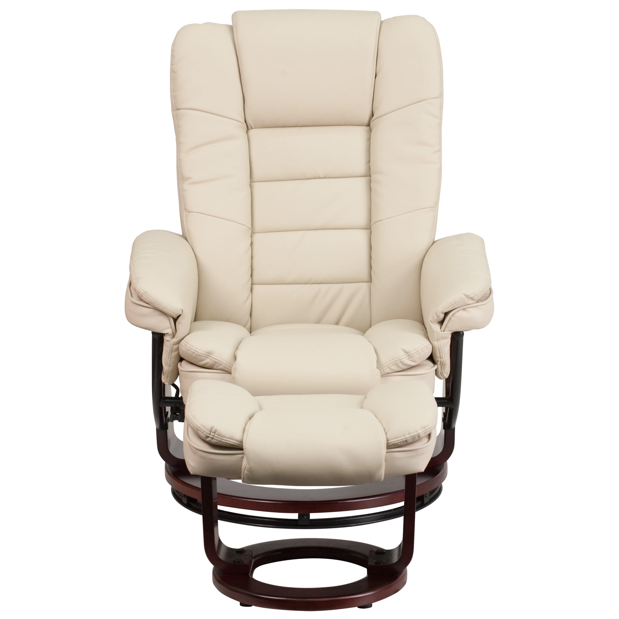 Flash Furniture Contemporary Leather Recliner And Ottoman With Swiveling Mahogany Wood Base Multiple Colors Walmart Com Walmart Com