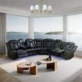 thumbnail image 4 of Ensemble de Canapé Sectionnel en Cuir Noir Luxueux avec Lumières LED, Porte-Gobelets, Port USB - Fauteuil Inclinable Électrique & Consoles de Rangement Style Moderne Confortable Living, 4 of 13