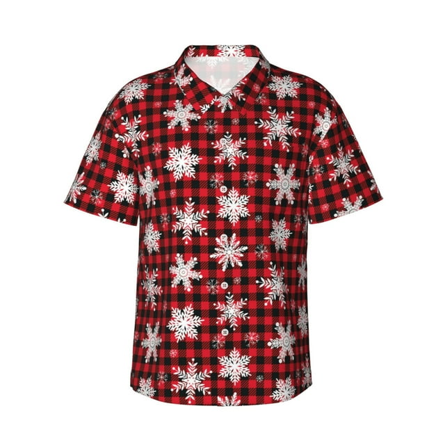 Vsdgher Chemises Hawaïennes à Carreaux Rouges Flocon de Neige pour Hommes Chemises de Plage Tropicales Vêtements de Vacances -3TG