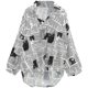 thumbnail image 1 of Women Fashion Newspaper Shirt Single-breasted Blouse Lapel Long-sleeved for Summer Spring (Black, Size XL), 1 of 4