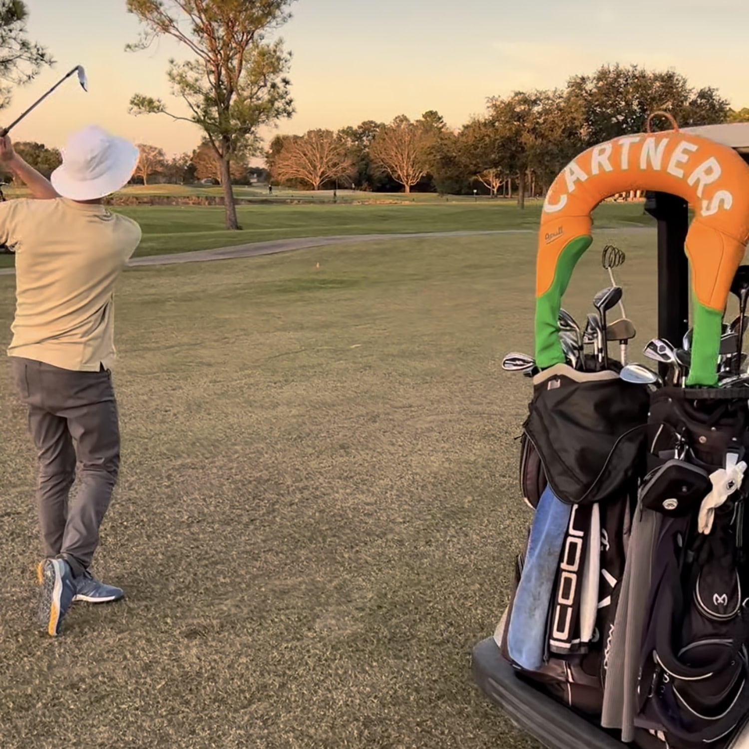 9Putt: Cartners Golf Headcover - Orange & Green, Duel Driver & Fairway Wood Club Cover, Padding Protection Accessory, Fits Most Clubs, Cart Buddies
