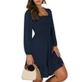 thumbnail image 4 of UVN Dresses for Women Casual Long Sleeve Square Neck Dress Ruffle Pleated Flowy Midi Dress, 4 of 10