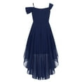 thumbnail image 4 of inlzdz Girls Elegant Off Shoulder Dress Pleated A-Line Asymmetric Chiffon Wedding Party Dresses Navy Blue 6, 4 of 5