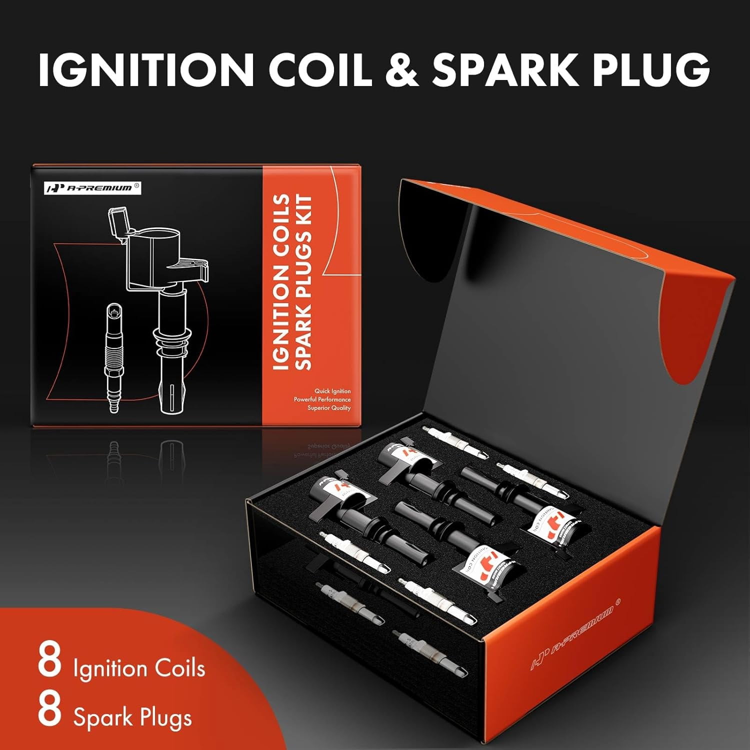 A-Premium Set of 8 Ignition Coil Pack and Iridium Spark Plugs Compatible with Ford Expedition F-150 F-250 F-350 Super Duty & Lincoln Mark LT Navigator 2005-5008