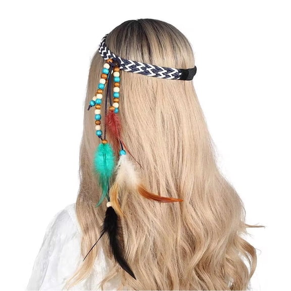 1Pc Boho Feathers Headband Hair Extensions Headpiece Festival Headdress Headbands Feather Hair Accessories Black 380mm Craft