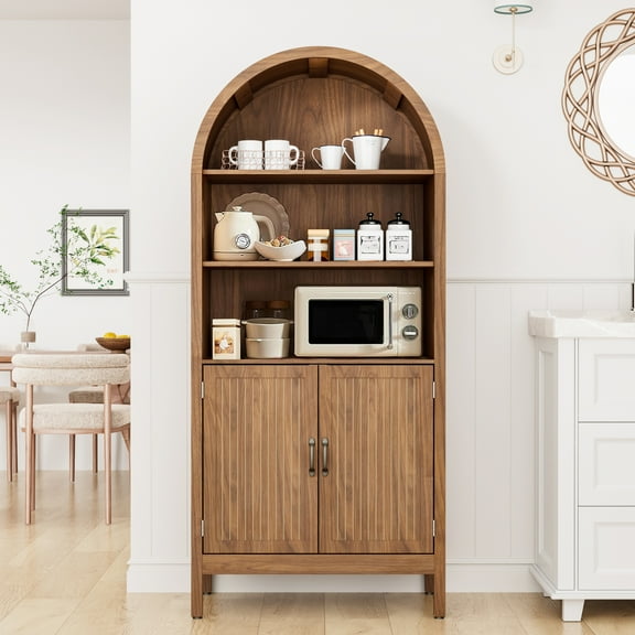 Fiogmub Tall Arched Display Cabinet, 5-Tier Bookshelf Kitchen Pantry  Cabinet, Open Shelf Storage Cabinet for Living Room
