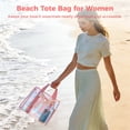 thumbnail image 2 of Beach Tote Bag for Women, Pink Iridescent Beach Bag with Bow, Large Waterproof Shoulder Bag with Phone Pouch for Beach, Travel, Gym, 2 of 5