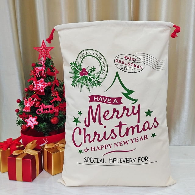 Saco grande reutilizable de Papá Noel para bolsa de regalo de Navidad Bolsa de Navidad con rayas rojas y blancas