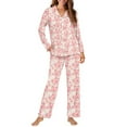 thumbnail image 2 of FOR U DESIGNS Heart Pig Button Up Pajamas for Women Long Sleeve Sleepwear Pants and V-neck Tops 2 Piece Size 4XL Button Nightwear with Pockets for Women Winter, 2 of 7