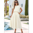 thumbnail image 4 of Conjunto de Falda de Verano para Mujer, 2 Piezas, Top de Corta, Cintura Elástica, Vestido con Bolsillos, Color Cremoso L, 4 of 9