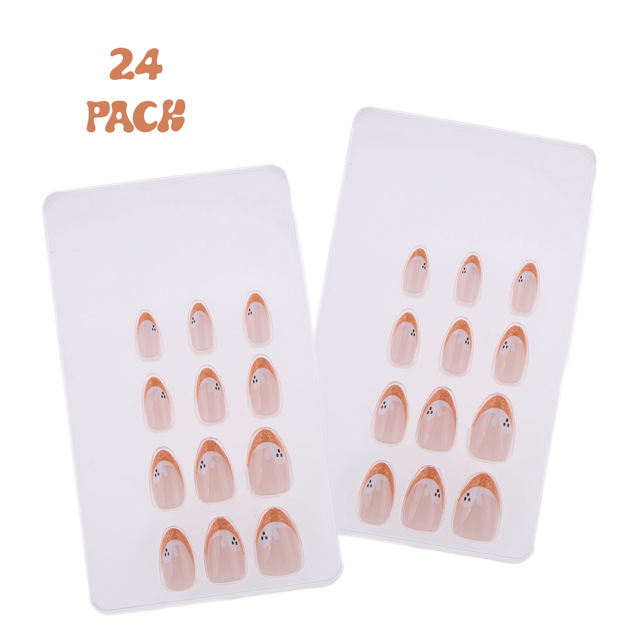 Expressions 24-Pack Self Adhesive Halloween Press-On Nails - Orange Ghosts French Tip
