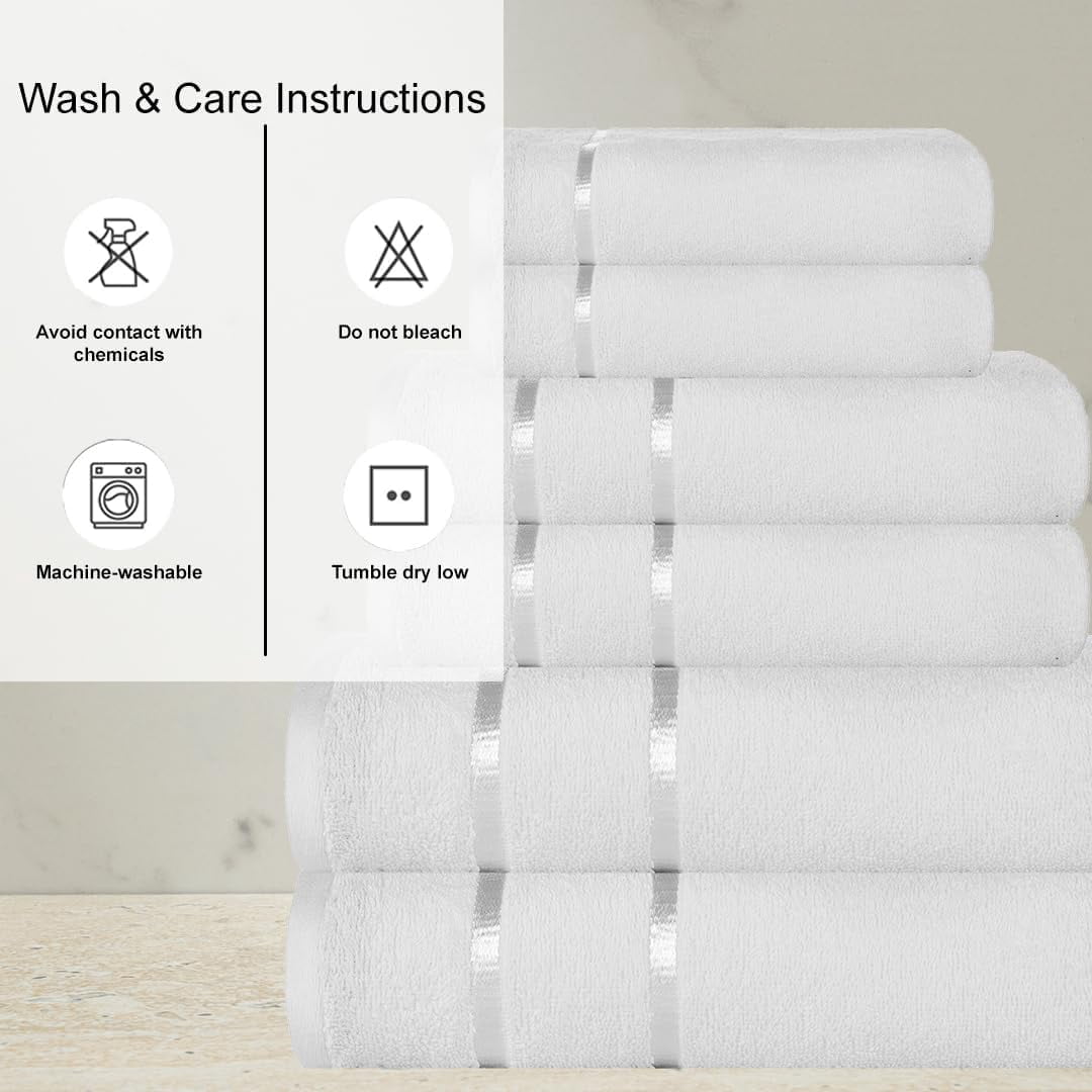 CASA COPENHAGEN Eternal 6 Pieces Towel Set- White, 500 GSM 2 Bath Towel 2 Hand Towel 2 Washcloth, Designed in Denmark Made of Soft Egyptian Cotton for Bathroom, Kitchen & Shower