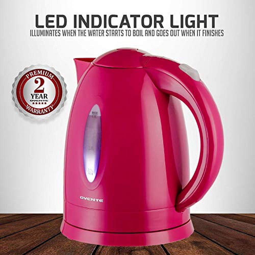 Ovente Electric Hot Water Kettle 1.7 Liter with LED Light, Red