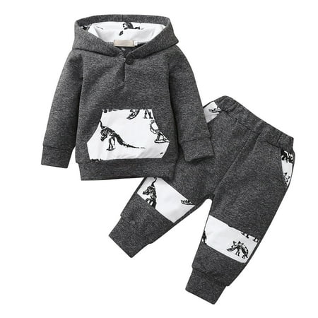 

TAIAOJING Kid Toddler Boy Clothes Baby Long Sleeve Dinosaur Printed Hoodie Sweatshirt Top+Long Pants Set Cute Clothes 6-12 Months