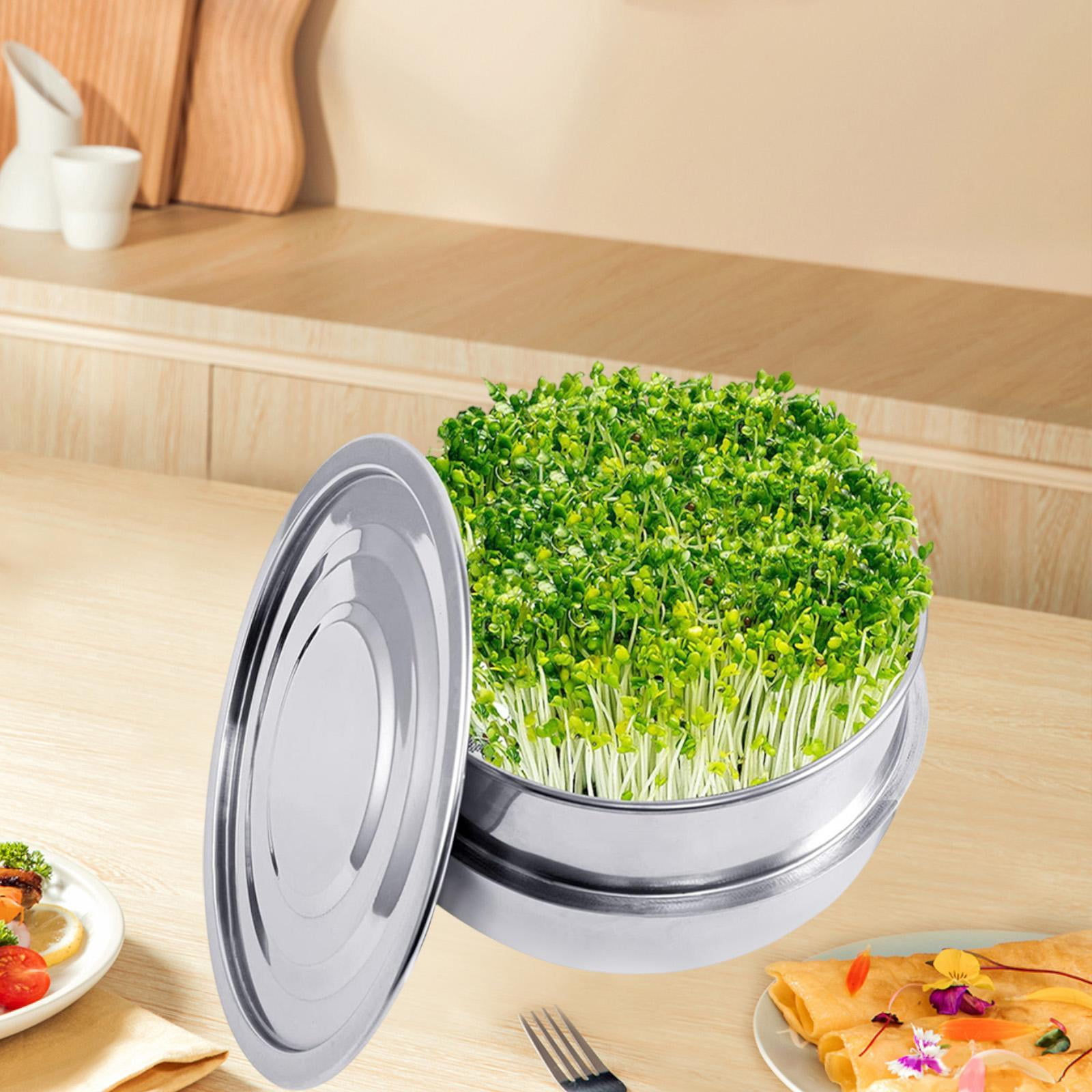 koolsoo Stainless Steel Seed Sprouting Kit,Greens Growing Tray Sprouts Grower,Stackable,8.5in Dia Sprouting Tray for Broccoli Alfalfa 1 mesh plate set