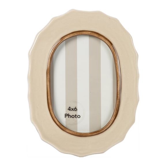 Sterling & Noble Home – 4x6 Picture Frame – Scalloped Beige Brown Capsule Ceramic Photo Frame