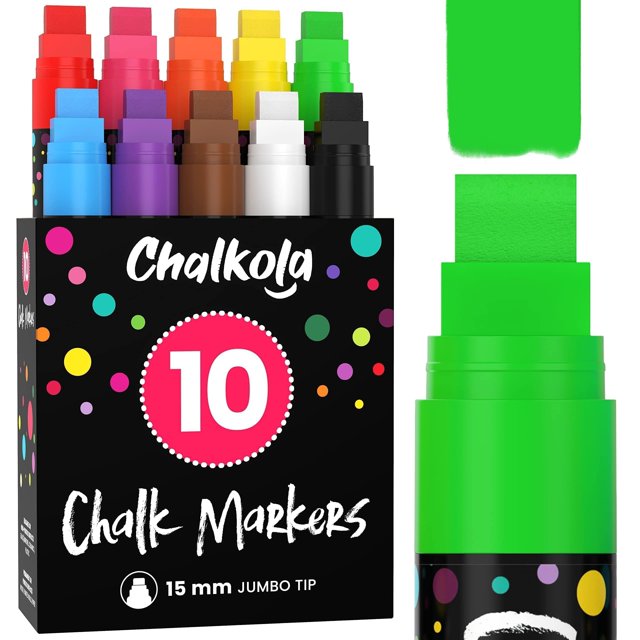 Rotuladores Chalkola Jumbo, 15 mm, punta 3 en 1, 28 ml, tinta, paquete de 10