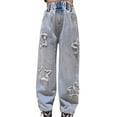 thumbnail image 3 of EnJoCho Girls Baggy Star 𝖸𝟤𝖪 Jeans High Waist Hi𝗉 Ho𝗉 Streetwear Denim Pants Wide Leg Casual Prep𝗉y Aesthetic Clothes Star Baggy Pants Wide Leg Trousers Prep𝗉y Style, 3 of 9
