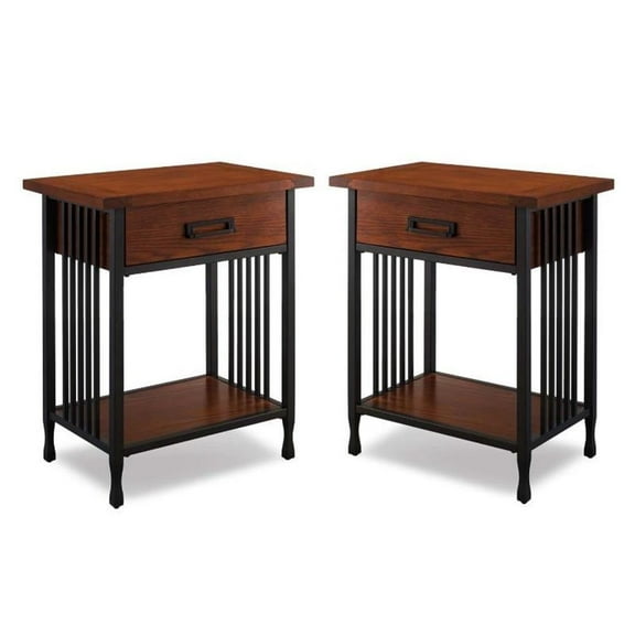 Home Square 2-Piece Solid Wood 1-Drawer Nightstand Set in Mission Oak