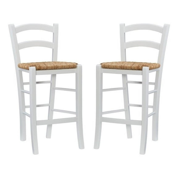 Maklaine Set of 2 Counter Stools Woven Rush Seats in White Beechwood