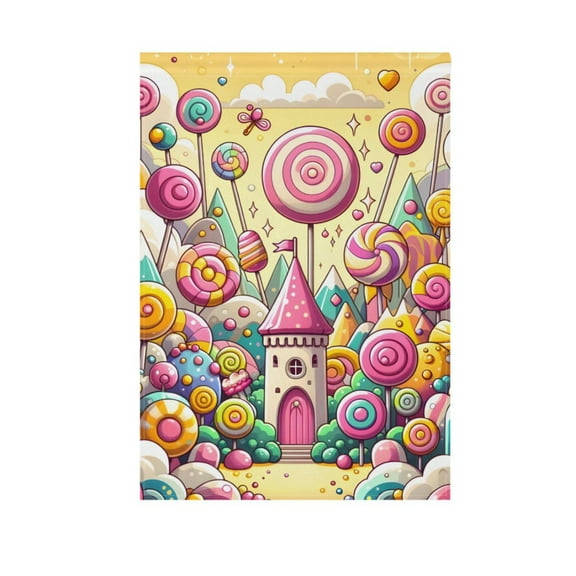 Sweet Candy Castle Garden Flag House Banner 12" x 18" Double Sided Outdoor Yard Decoration