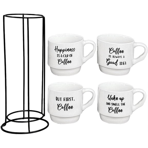Stoneware Stackable Coffee Mug Set with Stand