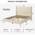 thumbnail image 3 of Qinaqin Beige King Size Corduroy Upholstered Platform Cama Frame con 51 inch cm de Anchoingback Alturaeadboard Vertical Stripes y Profundidad Madera Slats No Caja Spring Needed, 3 of 7