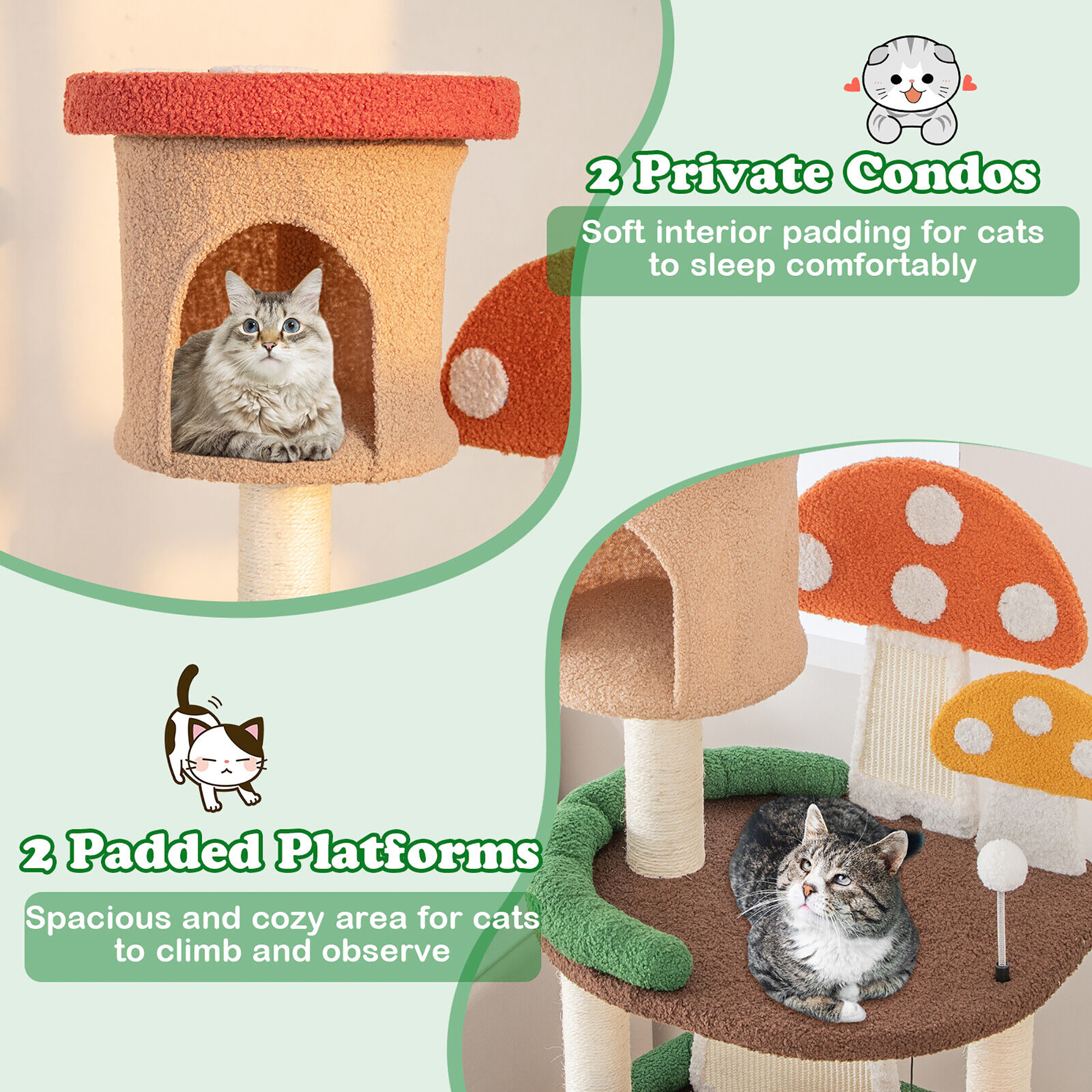 Gymax Wooden Cat Tree w/ Sisal Scratch Board & Post Padded Perch Hanging Toys Modern