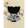 thumbnail image 5 of Infant Baby Girls Summer Romper, Ruffled Fly Sleeve Floral Printed Dress-Like Patchwork Bodysuit+Bow Headband, 5 of 9