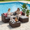 thumbnail image 6 of Lofka 5-Piece Outdoor Patio Conversation Set, All-Weather PE Wicker Modular Sectional Sofa with Gray Cushions, Tempered Glass Coffee Table & 2 Pillows, 4 Flexible Configurations for Backyard Balcony, 6 of 9